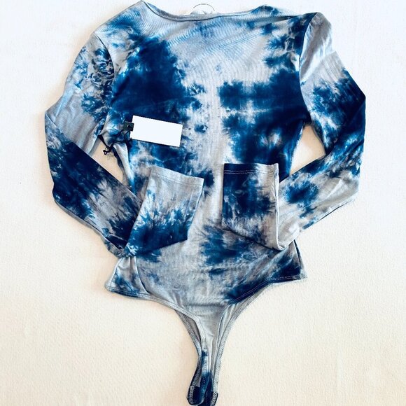 NWT ASTR the Label tie dye bodysuit Womens Extra Small blue long sleeve bodycon - Picture 3 of 8